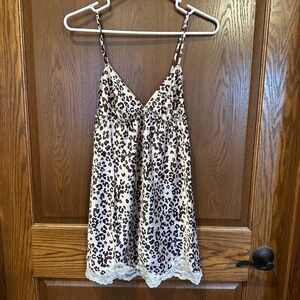 Victoria's Secret Leopard Print Lace Trim Babydoll Slip Dress M‎
